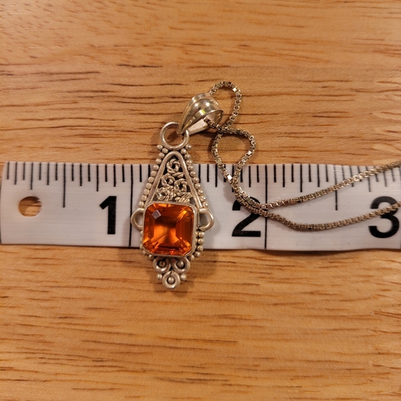 Topaz pendant rare orange color in sterling silver w/ss box chain - Picture 2 of 13